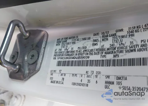 2013 Ford Escape Se z USA, uszkodzony, nr VIN 1FMCU9GX4DUB59039